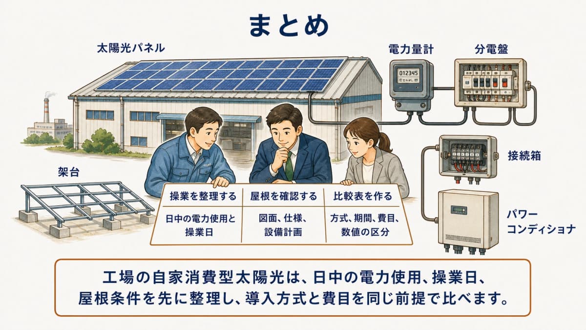 工場の自家消費型太陽光の確認をまとめる