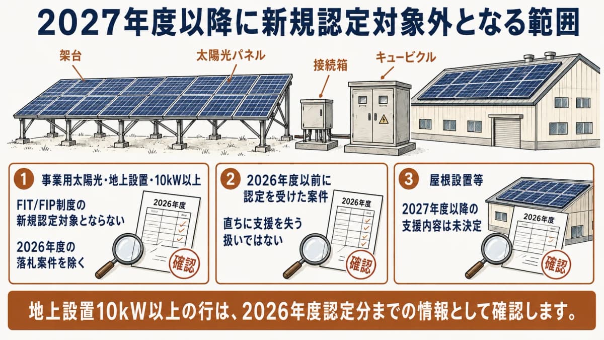 2027年度以降の地上設置10kW以上の新規認定範囲を示す図