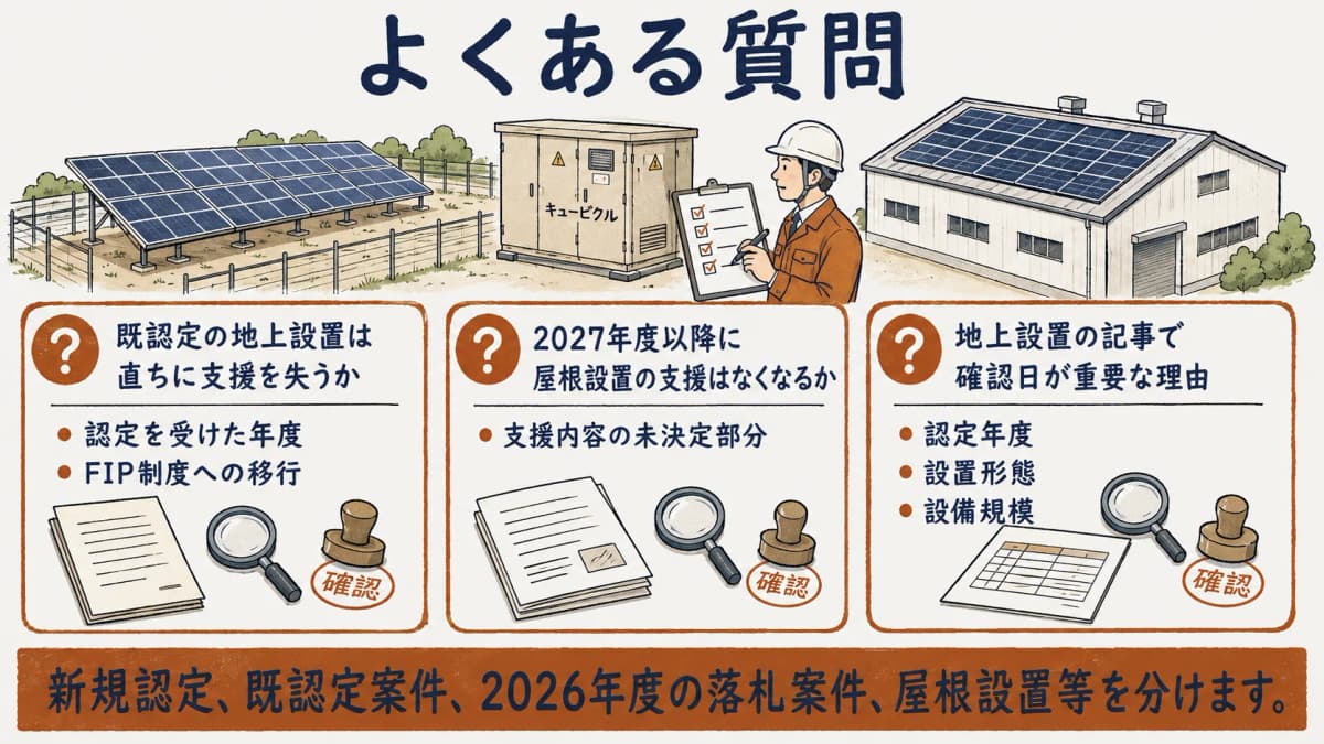 地上設置の将来に関する三つの質問を整理する図