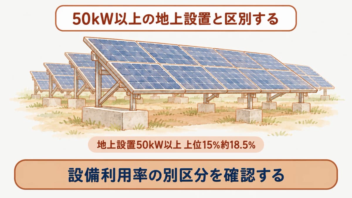 地上設置50kW以上の上位15%水準約18.5%を別区分として示す図