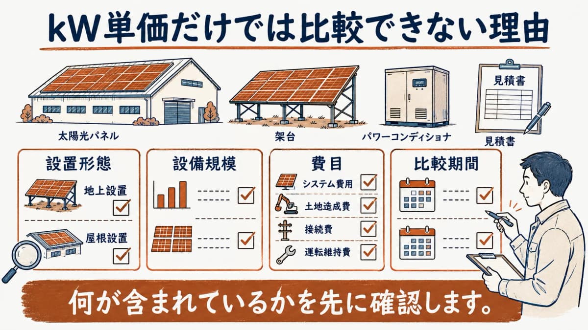 kW単価を比べる前に条件を揃える担当者と太陽光設備