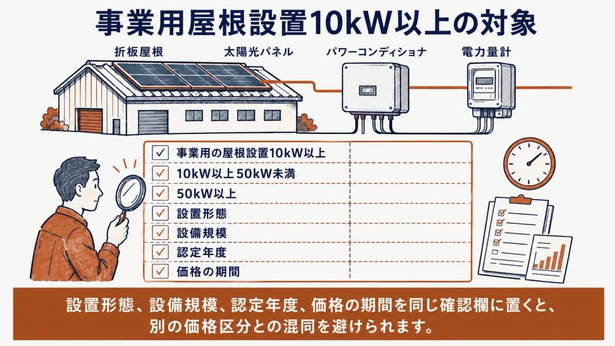 事業用屋根設置10kW以上の対象を確認する図