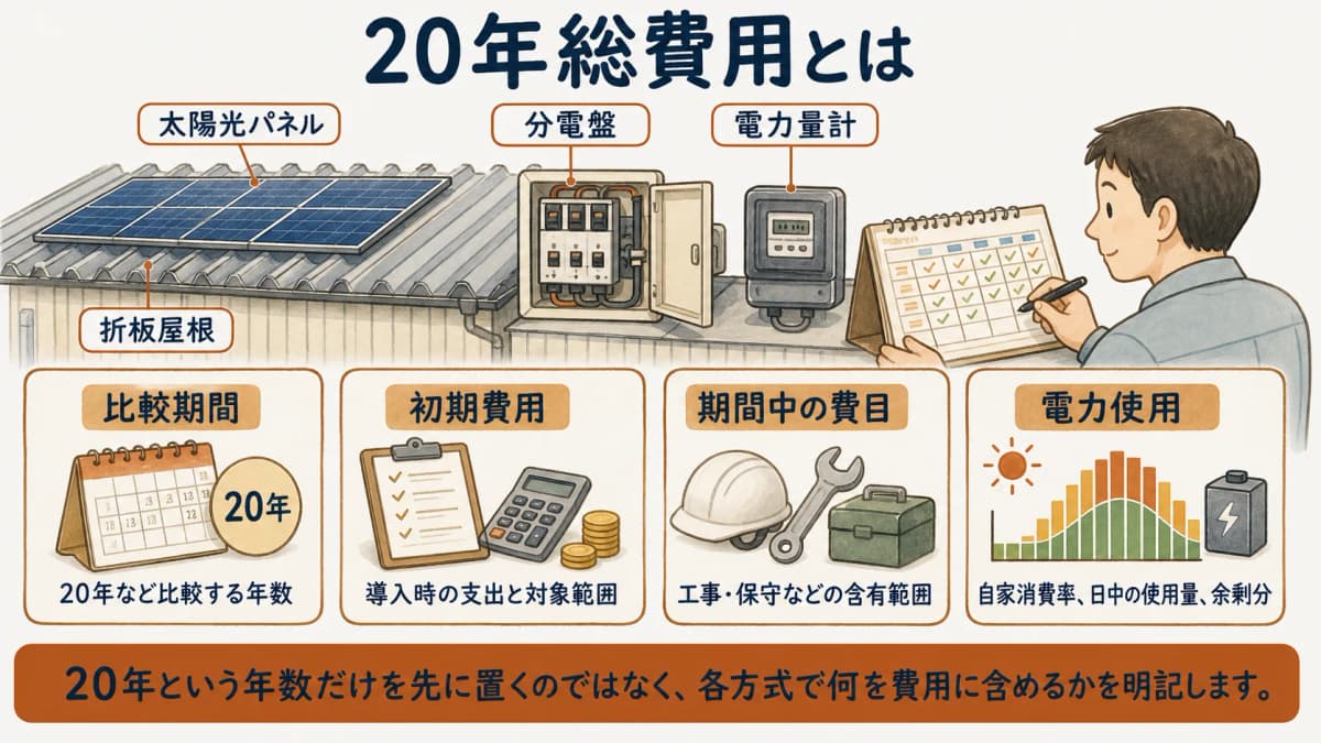 20年総費用を初期費用と期間中の費目に分ける図
