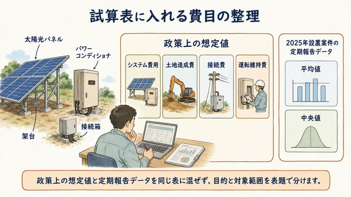 試算表の費目と公表データの区分を分ける図