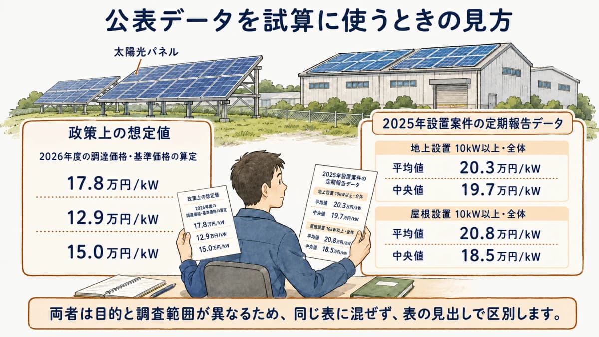 政策上の想定値と定期報告データを分けて読む図