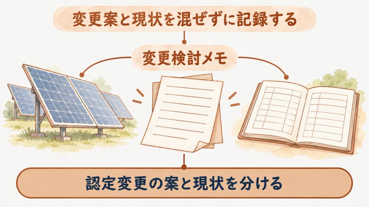 現状資料と変更検討メモを別のファイルとして並べる書類整理図
