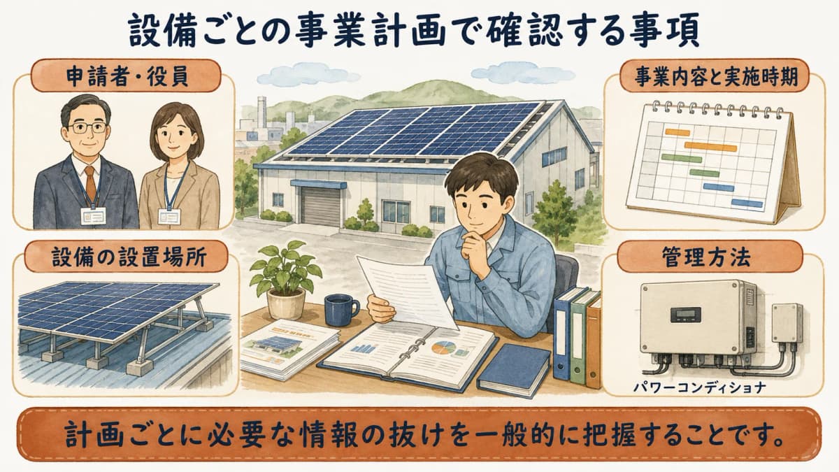 設備ごとの事業計画で確認する事項