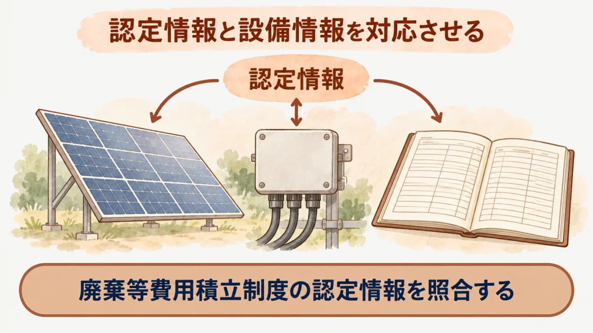 認定情報、設備情報、契約当事者を一枚の台帳で結び付ける整理図