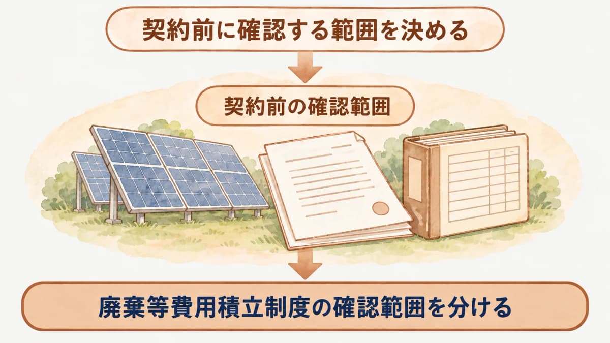 設備取得、利用契約、保守委託で確認書類を分ける契約前の整理図