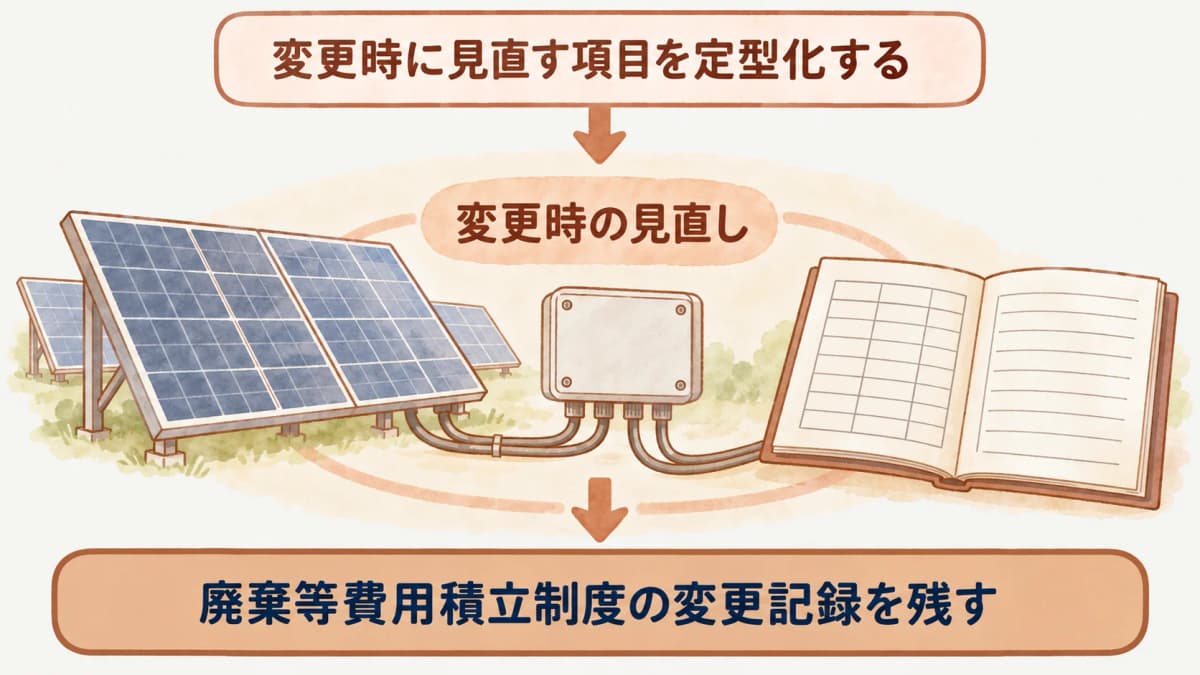 設備情報の変更日、確認資料、担当者を記録する台帳の運用図