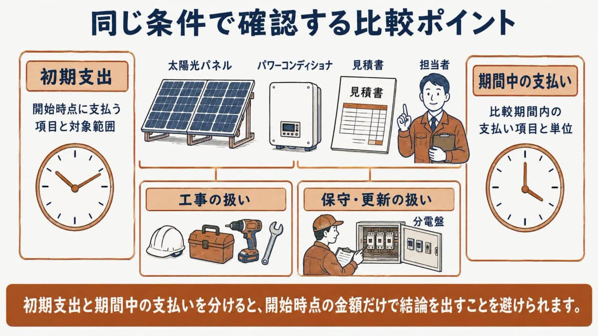 初期支出と期間中の支払いを分ける比較表の図